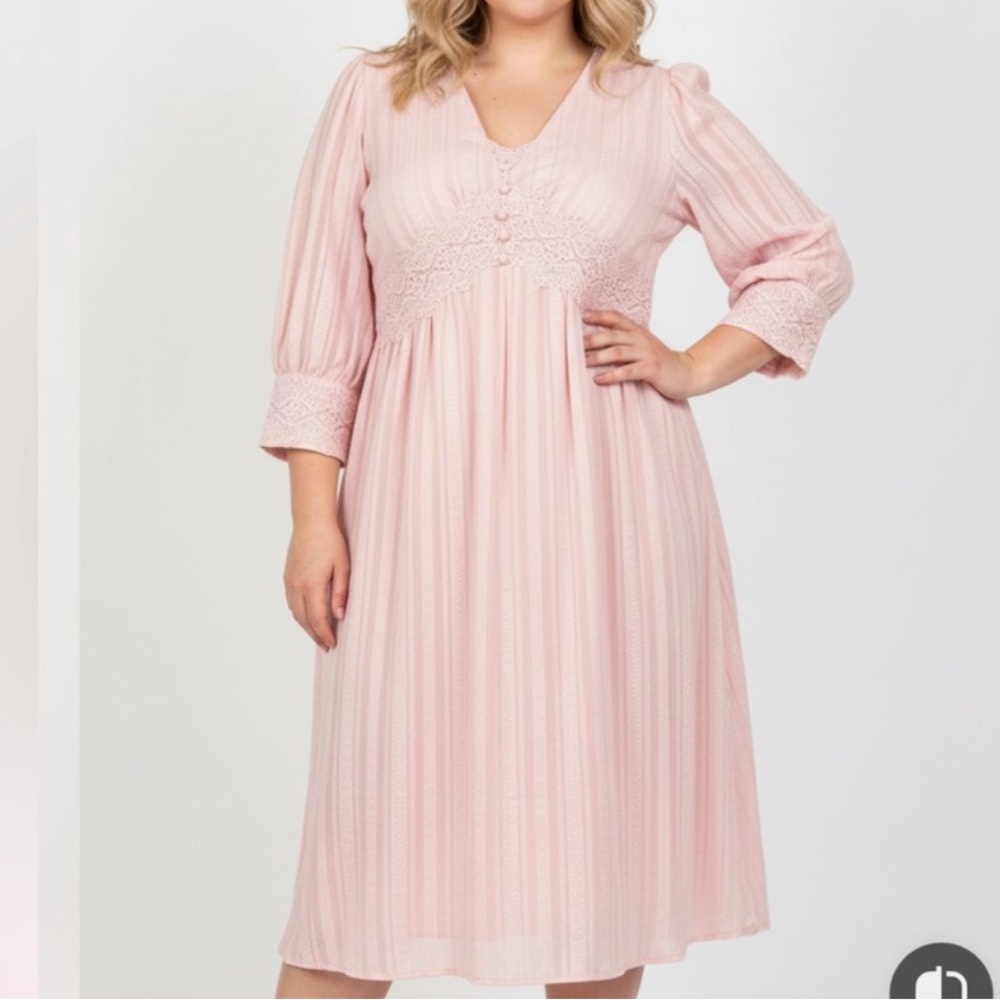 KAIMILAN Pale Pink Lace Trim Midi Dress NEW size 10